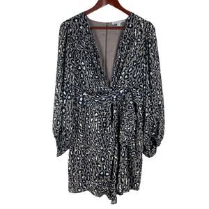 Shona Joy Mariposa Leopard Print Long Sleeve Chiffon Mini Dress Size 8 EUC